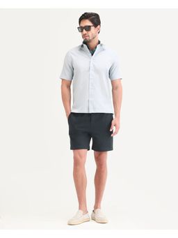 Rare Rabbit - Men's Kelos-Sh26 Dark Teal Cotton Blend Fabric Regular Fit Plain Shorts