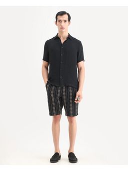 Rare Rabbit - Men's Self Design Black Cotton Fabric Regular Fit Shorts