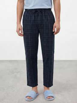 R&B - Blue Checks Cotton Regular Fit Pant