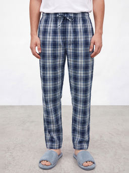 R&B - Navy Blue Checks Cotton Regular Fit Pant