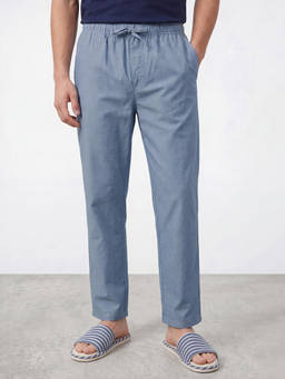 R&B - Blue Solid Cotton Regular Fit Pant