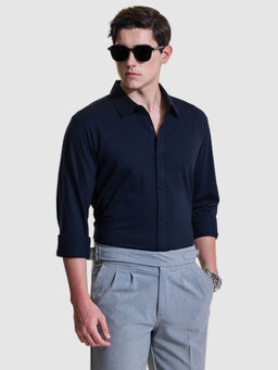 Snitch - Men Navy Blue Solid Formal Shirt