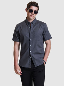 Snitch - Men Charcoal Solid Casual Shirt