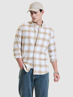 Snitch - Men Beige Checks Casual Shirt