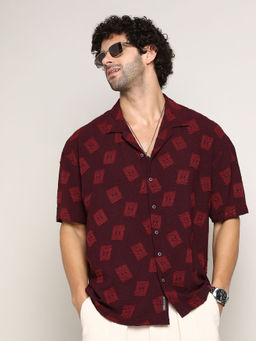 Campus Sutra - Men Maroon Printed Casual Shirt