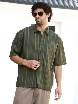 Campus Sutra - Men Green Stripes Casual Shirt
