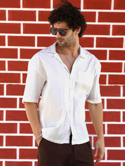 Campus Sutra - Men White Stripes Casual Shirt