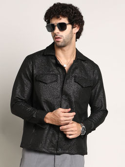 Campus Sutra - Men Black Self Design Casual Shirt