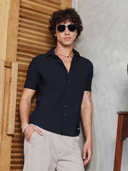 Campus Sutra - Men Navy Blue Solid Casual Shirt