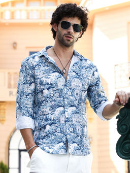 Campus Sutra - Men Blue Printed Casual Shirt