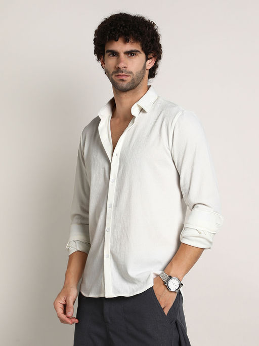 CAHOOT Men White Solid Casual Shirt