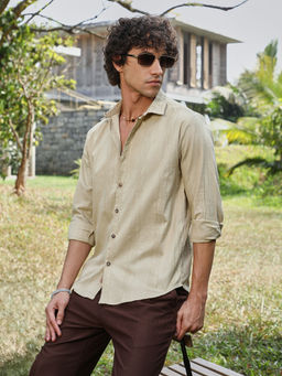 Campus Sutra - Men Beige Solid Casual Shirt