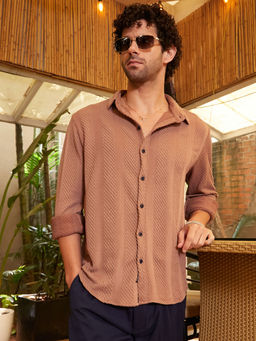Campus Sutra - Men Brown Textured Casual Shirt