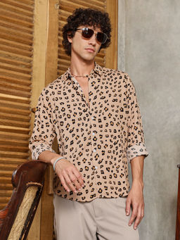 Campus Sutra - Men Beige Printed Casual Shirt