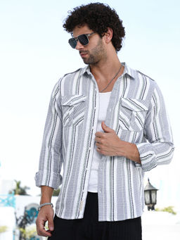 Campus Sutra - Men Grey Stripes Casual Shirt