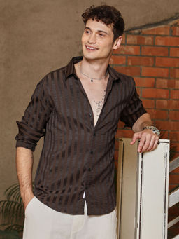 Campus Sutra - Men Brown Stripes Casual Shirt