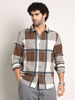 Campus Sutra - Men Brown Checks Casual Shirt