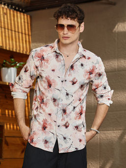 Campus Sutra - Men Peach Printed Casual Shirt