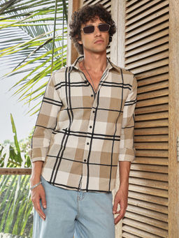 Campus Sutra - Men Beige Checks Casual Shirt
