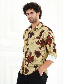 Campus Sutra - Men Beige Printed Casual Shirt