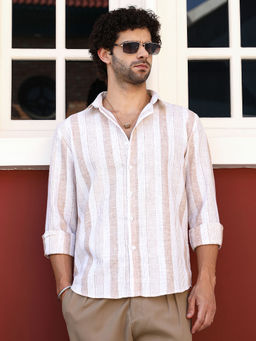 Campus Sutra - Men White Stripes Casual Shirt