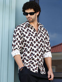 Campus Sutra - Men Beige Printed Casual Shirt