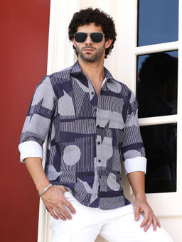 Campus Sutra - Men Blue Printed Casual Shirt