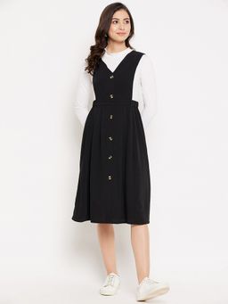 WineRed - Women Black Solid Pinafore Dress