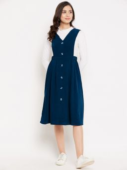 WineRed - Women Blue Solid Pinafore Dress