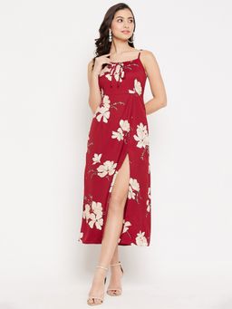 WineRed - Women Maroon Floral Printed Slit Hem Cami Dress