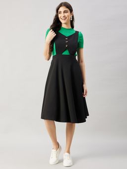WineRed - Women Black Pinafore Flared Dress