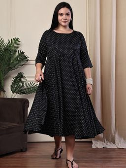 theRebelinme - Black Polka Dot Poly Crepe Umbrella Skirt Dress