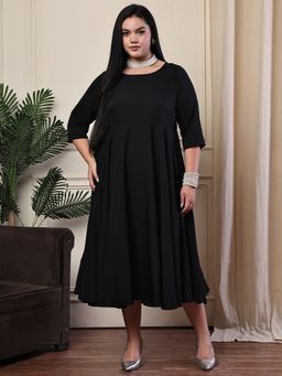 theRebelinme - Black Solid Poly Crepe Umbrella Skirt Dress