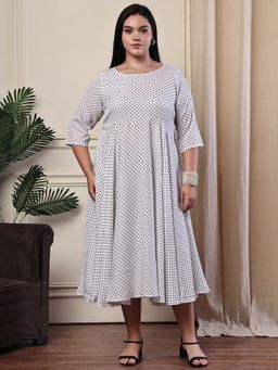 theRebelinme - White Polka Dot Poly Crepe Umbrella Skirt Dress