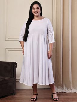 theRebelinme - White Solid Poly Crepe Umbrella Skirt Dress