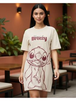 Bewakoof - Disney Stitch Women Beige Stitch Graphic T-Shirt Dress