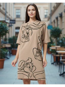 Bewakoof - Women Brown Graphic Oversized T-Shirt Dress