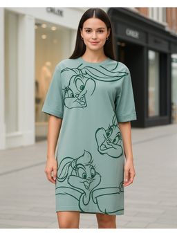 Bewakoof - Women Green Printed Oversized T-Shirt Dress