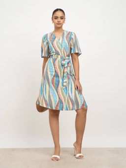 SALT Attire - Multi-Color Viscose Rayon Abstract V-Neck Dress