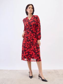 SALT Attire - Black Georgette Floral V-Neck Dress