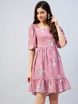 RARE - Women Casual Dusty Pink Colour Above Knee Floral Dress