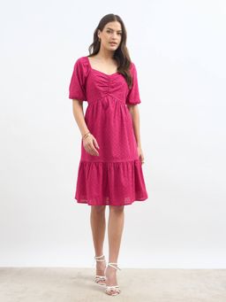 SALT Attire - Pink Cotton Blend Solid/Plain Sweetheart Dress
