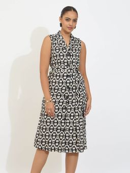 SALT Attire - Black Cotton Blend Abstract Notched Lapel Dress
