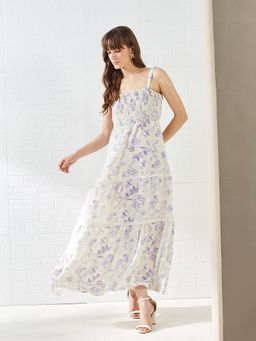 Latin Quarters - Women White Sleeveless Shoulder Straps Printed Casual Dress