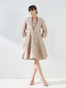 Latin Quarters - Women Beige Strappy With 3/4Th Sleeves Jacket Sweetheart Neck Dress
