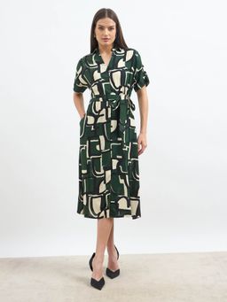SALT Attire - Green Viscose Rayon Abstract Collar Neck Dress