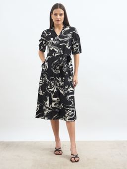 SALT Attire - Black Viscose Rayon Abstract Collar Neck Dress