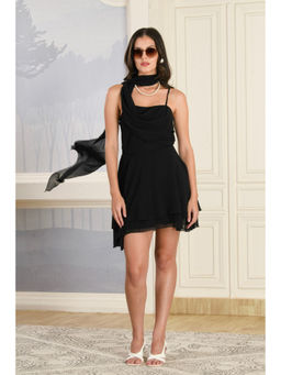 The Clothing Factory - Back Draped Cowl Neck Black Mini Dress