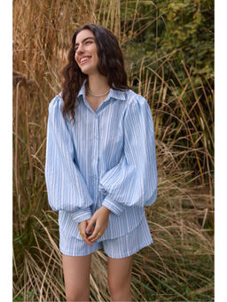 The Clothing Factory - Blue Striped Balloon Sleeve Shirt
