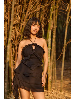 The Clothing Factory - Black Ruffled Halter Neck Top